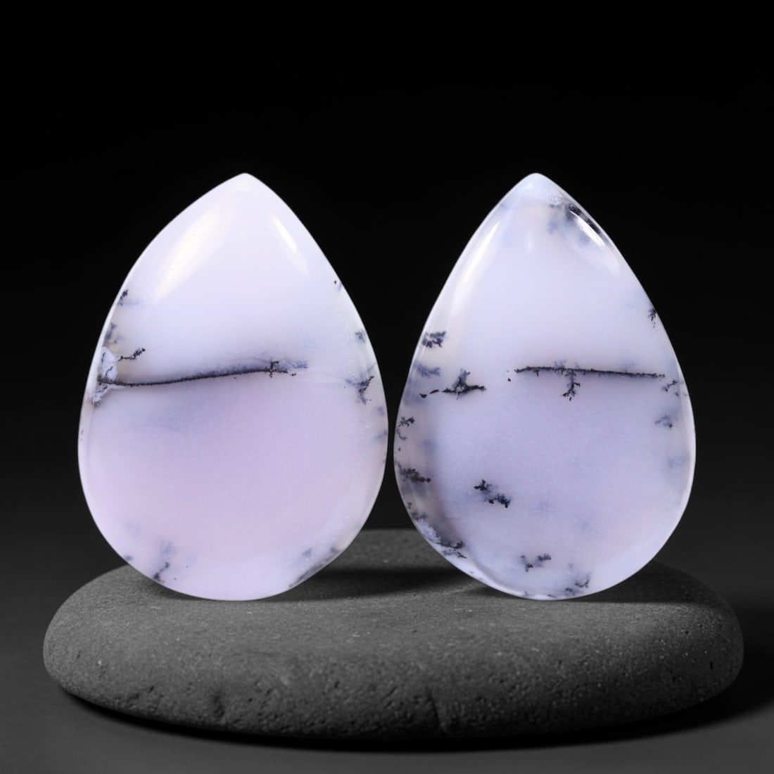 47.03Ct Dendrite Opal Pair - Cabochon Polished , 970B: Ksmith Heritage Auctioneers Subject: Natural Dendrite Opal Origin: India Dimension: 29.6x21.2x4.7 mm Treatment: No Treatment Type: Cabochon, Polished