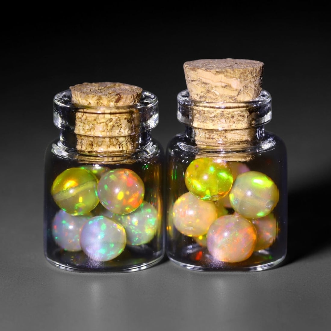 Twin Pack - 4.5mm Ethiopian Opal Ball in Display Jar - Bottle Size 1.5cm , 81C: Ksmith Heritage AuctioneersSubject: Natural Opal (with bottle) Origin: Ethiopia Treatment: Unheated