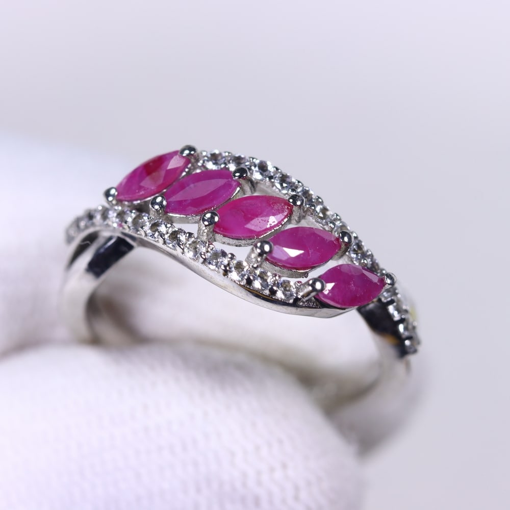 Ring US6.75 Ruby & Zircon - 925 Sterling Silver , 572E (1 of 3)