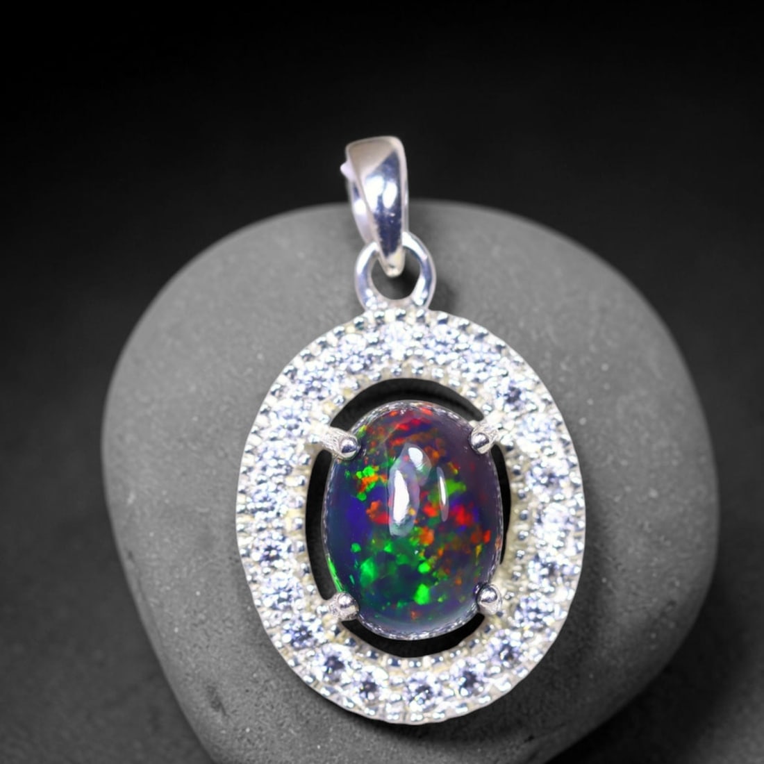 Silver Pendant with Ethiopian Black Opal 3.5grams - 925 Sterling Silver, 3B (1 of 4)