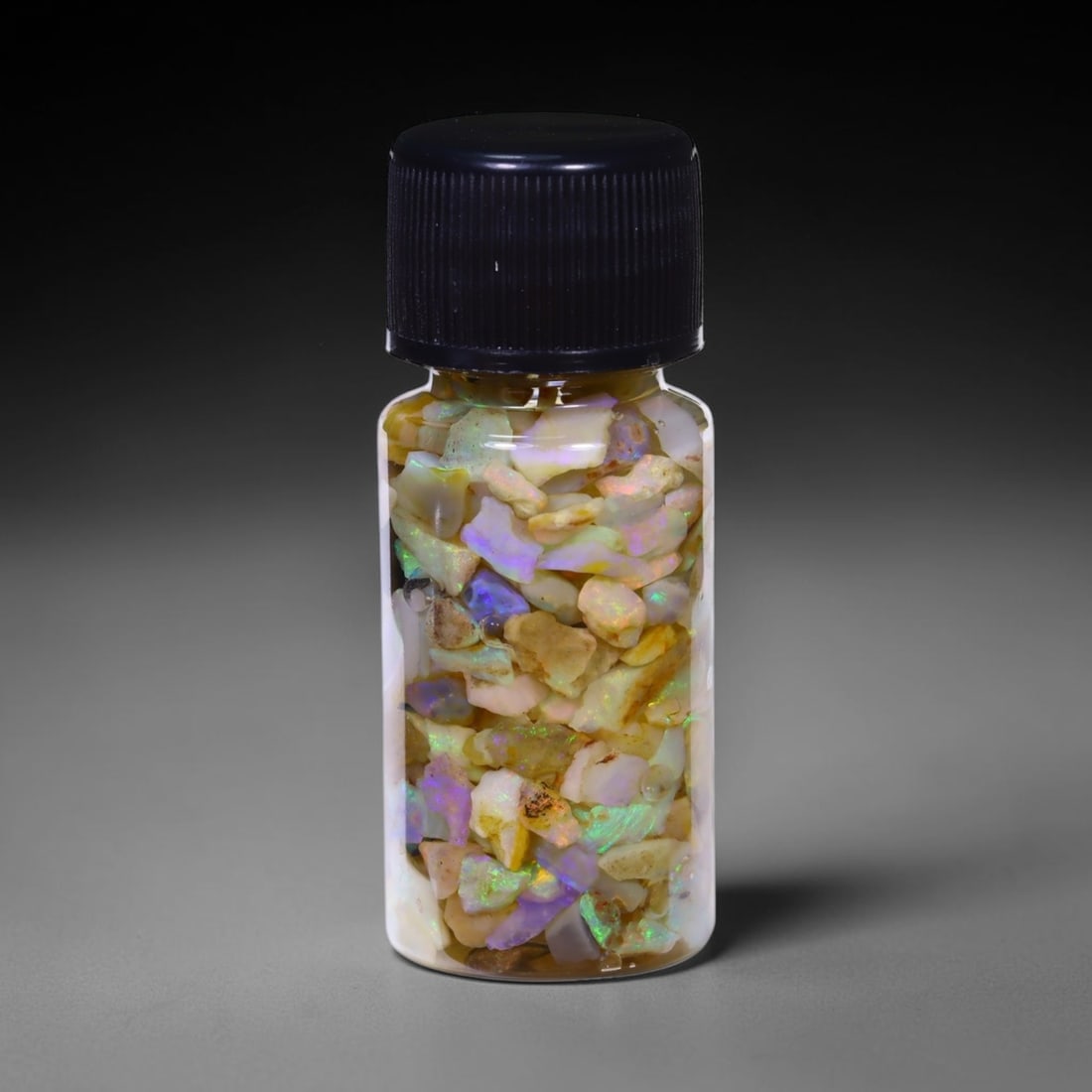Australian Lightning Ridge Crystal Black Opal Rough Chip Jar (Good For Display), 190B: Ksmith Heritage Auctioneers Subject: Natural Australian Opal Origin: Australia Quantity: 1 Jar as photo