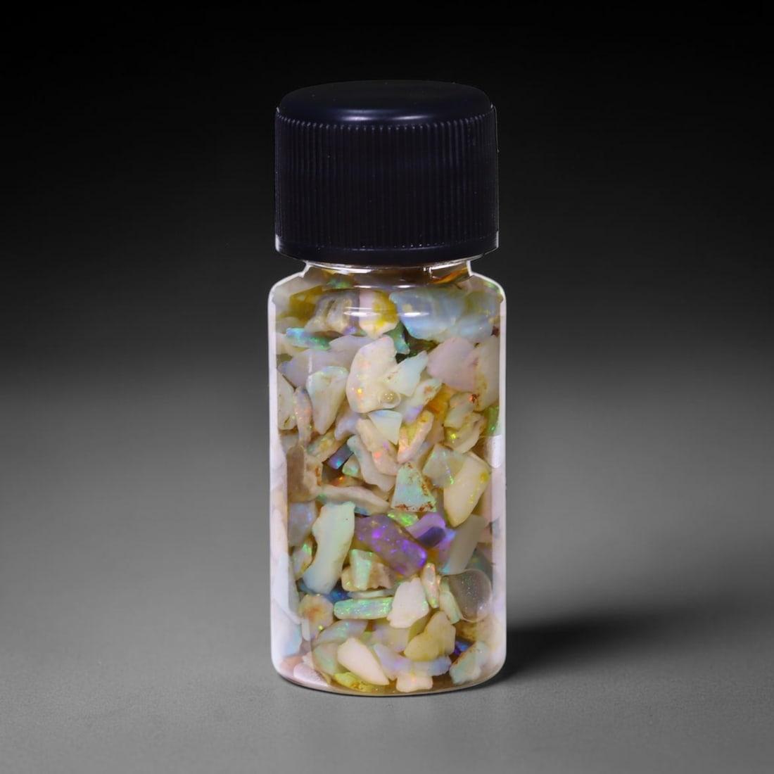 Australian Lightning Ridge Crystal Black Opal Rough Chip Jar (Good For Display), 746B: Ksmith Heritage Auctioneers Subject: Natural Australian Opal Origin: Australia Quantity: 1 Jar as photo