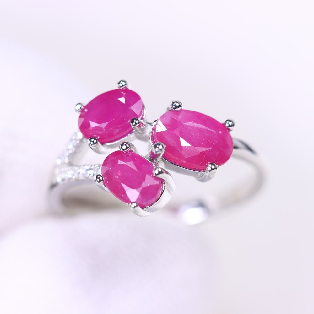 Ring US6.75 Ruby - 925 Sterling Silver - Plated 14k White Gold , 173E (1 of 4)