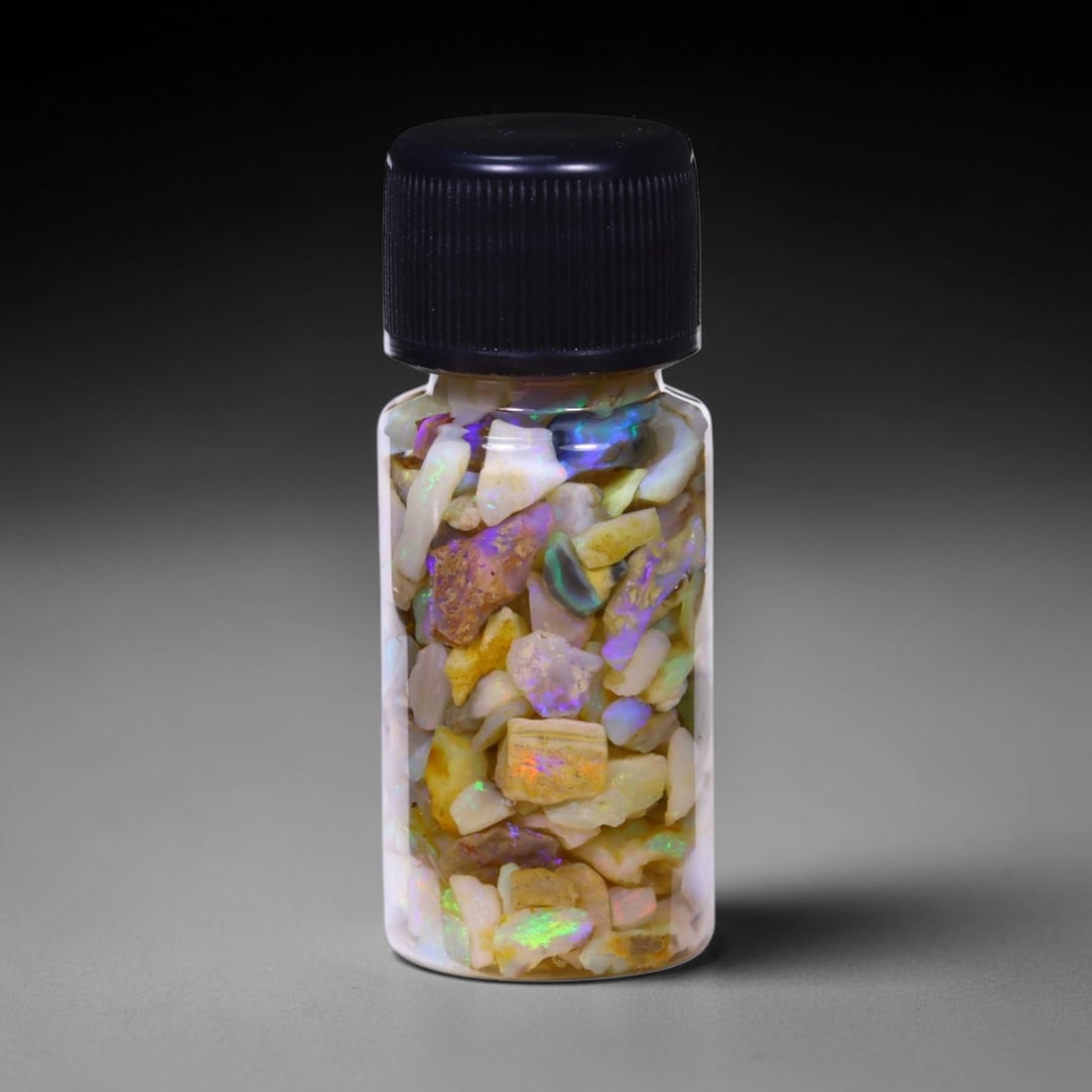 Australian Lightning Ridge Crystal Black Opal Rough Chip Jar (Good For Display), 691B: Ksmith Heritage Auctioneers Subject: Natural Australian Opal Origin: Australia Quantity: 1 Jar as photo