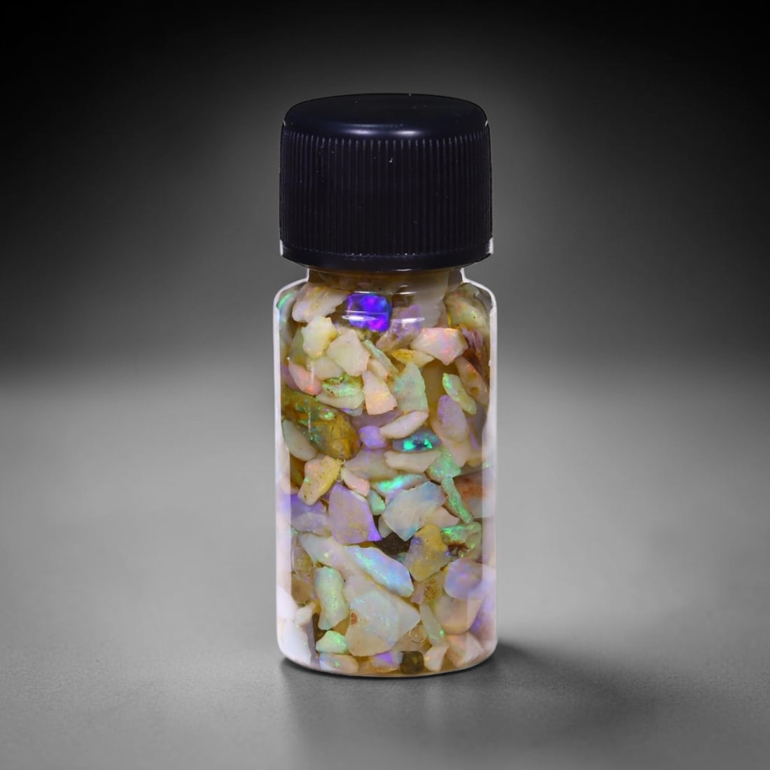 Australian Lightning Ridge Crystal Black Opal Rough Chip Jar (Good For Display), 344B: Ksmith Heritage Auctioneers Subject: Natural Australian Opal Origin: Australia Quantity: 1 Jar as photo