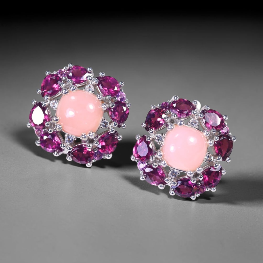 Earrings Opal Zircon & Rhodolite Garnet - 925 Sterling Silver - White Gold Plated , 282E: Ksmith Heritage Auctioneers Subject: Natural Opal, Rhodolite Garnet & Zircon Origin: Thailand Carat Weight: 28.84ct Dimension: Gemstone 6.5mm Type: Earrings