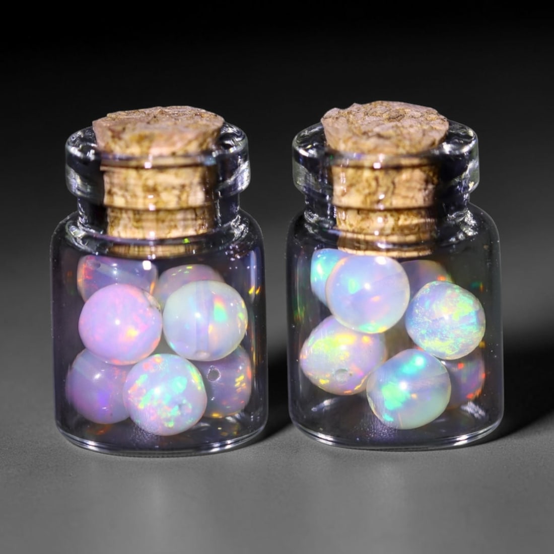 Twin Pack - 4.5mm Ethiopian Opal Ball in Display Jar - Bottle Size 1.5cm , 85C: Ksmith Heritage AuctioneersSubject: Natural Opal (with bottle) Origin: Ethiopia Treatment: Unheated