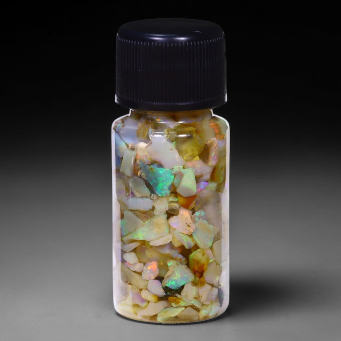 Australian Lightning Ridge Crystal Black Opal Rough Chip Jar (Good For Display), 107B: Ksmith Heritage Auctioneers Subject: Natural Australian Opal Origin: Australia Quantity: 1 Jar as photo