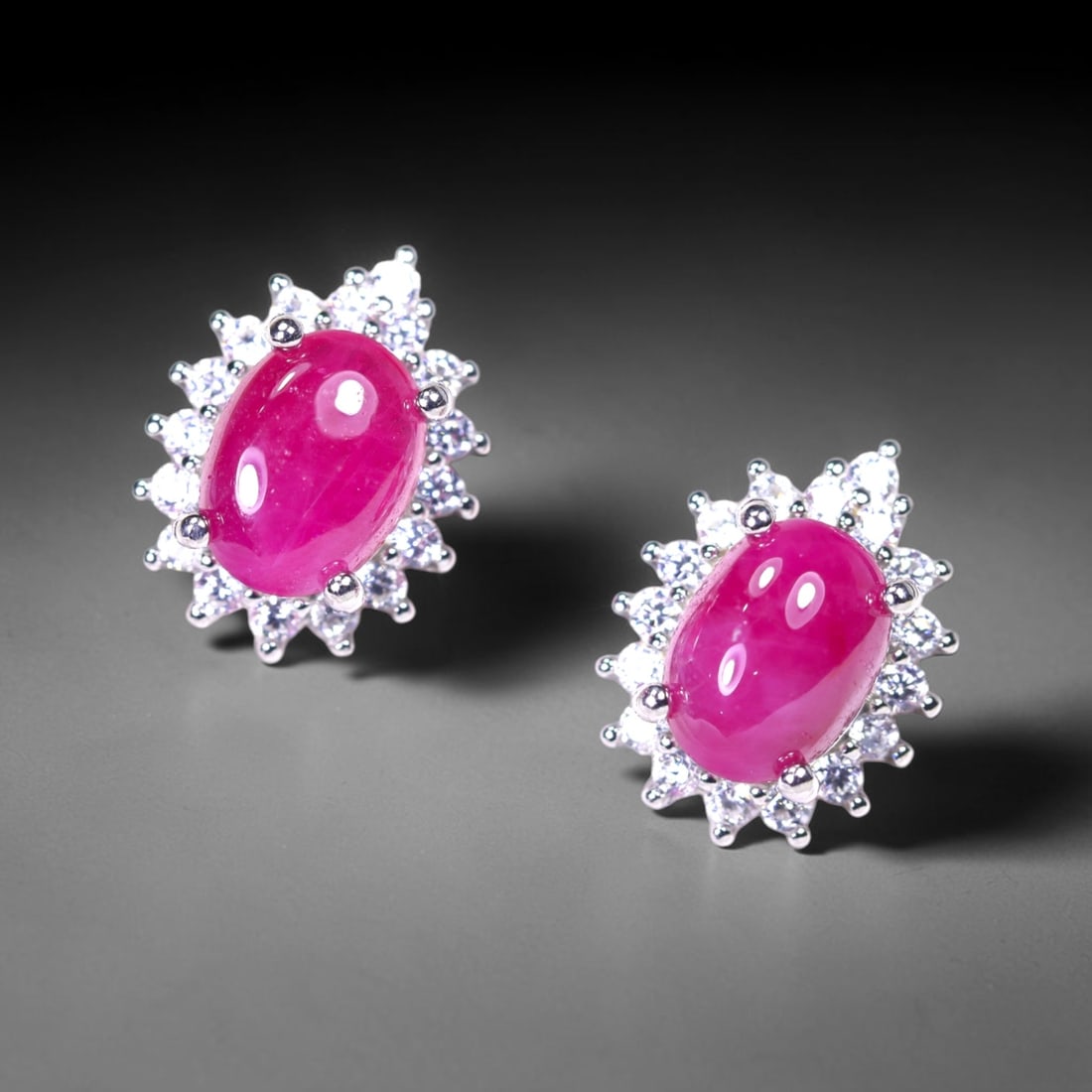 Ruby & Zircon Earring - 925 Sterling Silver - Plated 14k White Gold , 896E: Ksmith Heritage Auctioneers Subject: Natural Ruby & Zircon Origin: Thailand Carat Weight: 23.26ct Dimension: Ruby 6.2x8.3mm Type: Earring