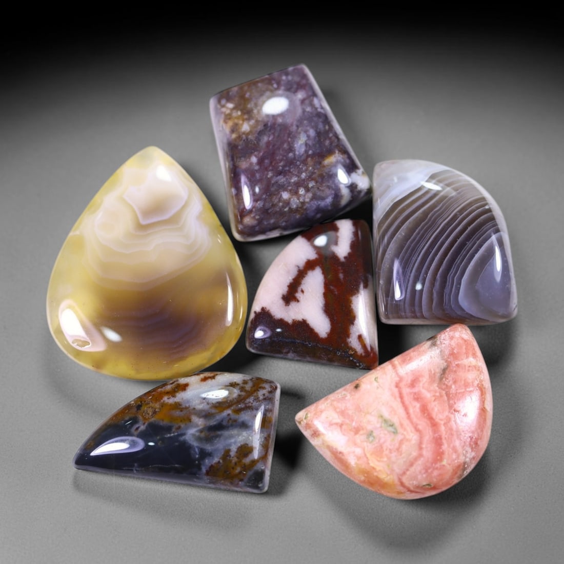128Ct Multi Agate Cabochon Set - Polished - 23x16 mm Approx, 1216B: Ksmith Heritage Auctioneers Subject: Natural Agate Treatment: Natural Untreated Type: Cabochon, Polished