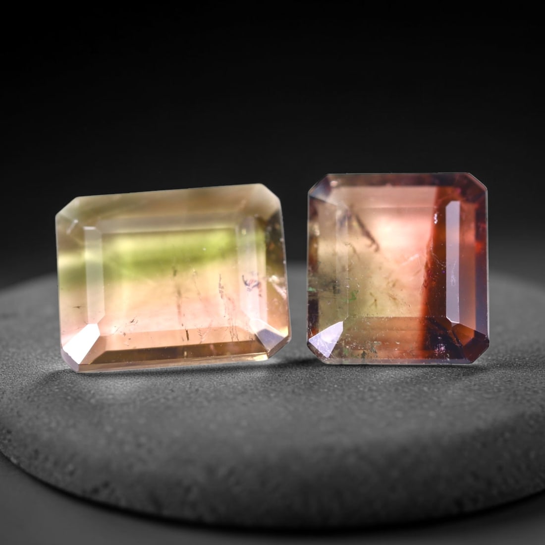 6.30cts Natural Watermelon Tourmaline Set - Bi-Colour Faceted Cut , 1041E: Ksmith Heritage Auctioneers Subject: Natural Tourmaline Origin: Africa Carat Weight: 6.30 cts Dimension: 9.1x10.x1x3.6 mm Type: Faceted, Polished