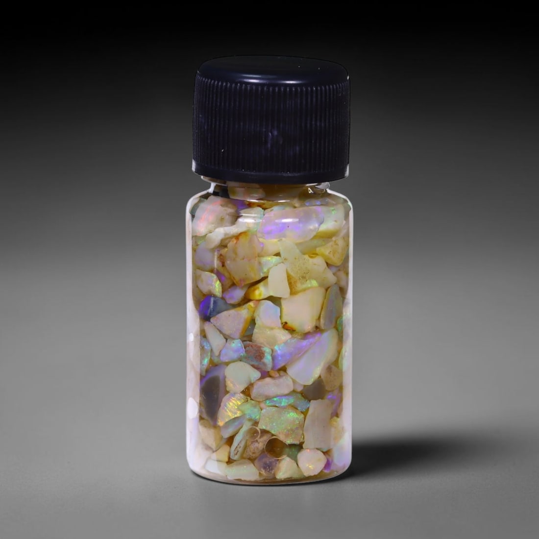 Australian Lightning Ridge Crystal Black Opal Rough Chip Jar (Good For Display), 661B: Ksmith Heritage Auctioneers Subject: Natural Australian Opal Origin: Australia Quantity: 1 Jar as photo
