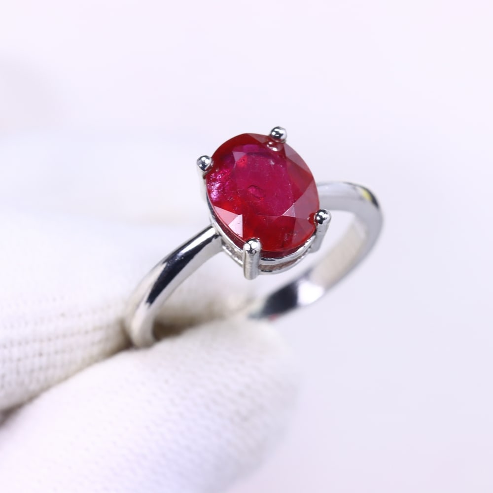 3.57g Ruby Ring - 925 Sterling Silver , Size US7.5 , 94C - 2