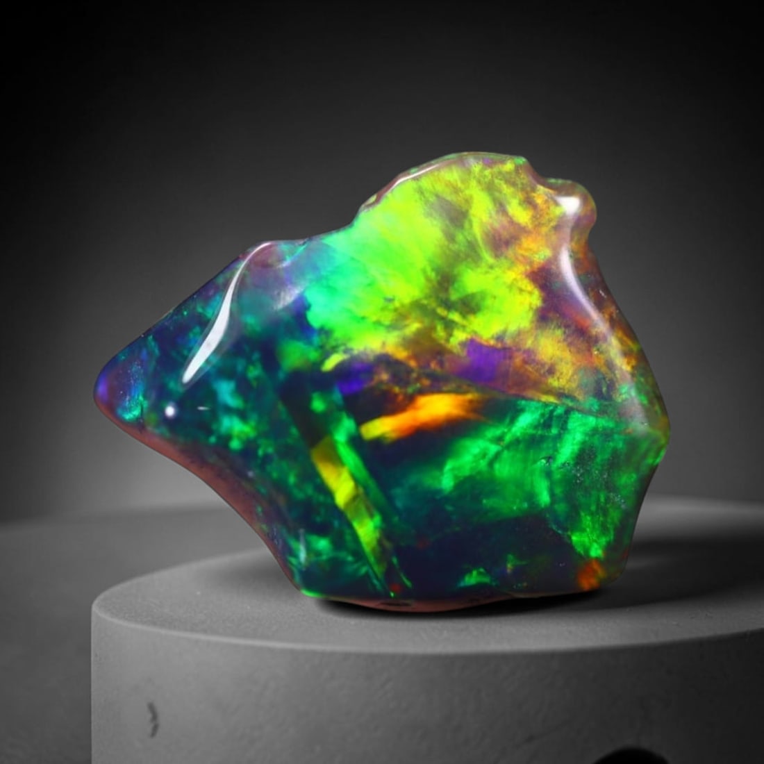 *1.92Ct Smoked Freeform Welo Opal Polished - Ethiopian Opal , 202C: Ksmith Heritage Auctioneers Subject: Natural Ethiopian Welo Opal Origin: Ethiopia Carat Weight: 1.92Ct Dimension: 12.8x11x4.5 mm Treatment: Smoked Type: Freeform, Polished