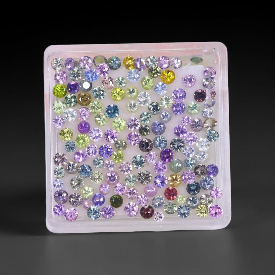 5.08Ct Fancy Sapphire Set - 2.0mm Round Diamond Cut , 465E: Ksmith Heritage Auctioneers Subject: Natural Sapphire (Without box) Origin: Burma Dimension: 2x2x1.6 mm Treatment: Heated Shape: Round Type: Faceted, Polished