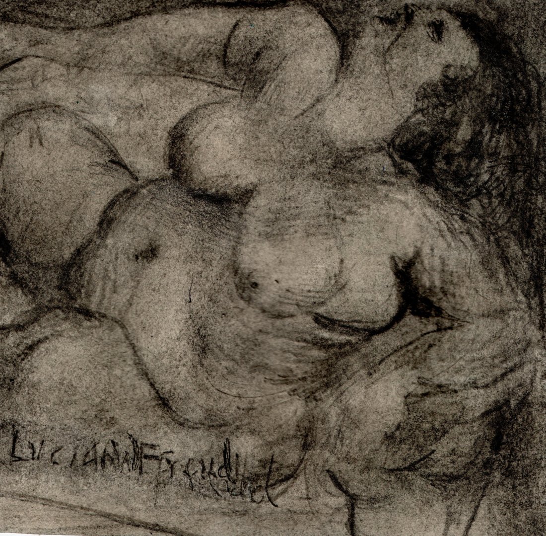 Lucian Freud (British, 1922-2011) Untitled, drawing on paper: Lucian Freud (British, 1922-2011)Drawing on paper, Femake figure, undated, signed in pencil. Gifted by the autor to the present owner.Dimensions: 14 x 15cm (Centimeters - Area drawing unframed)