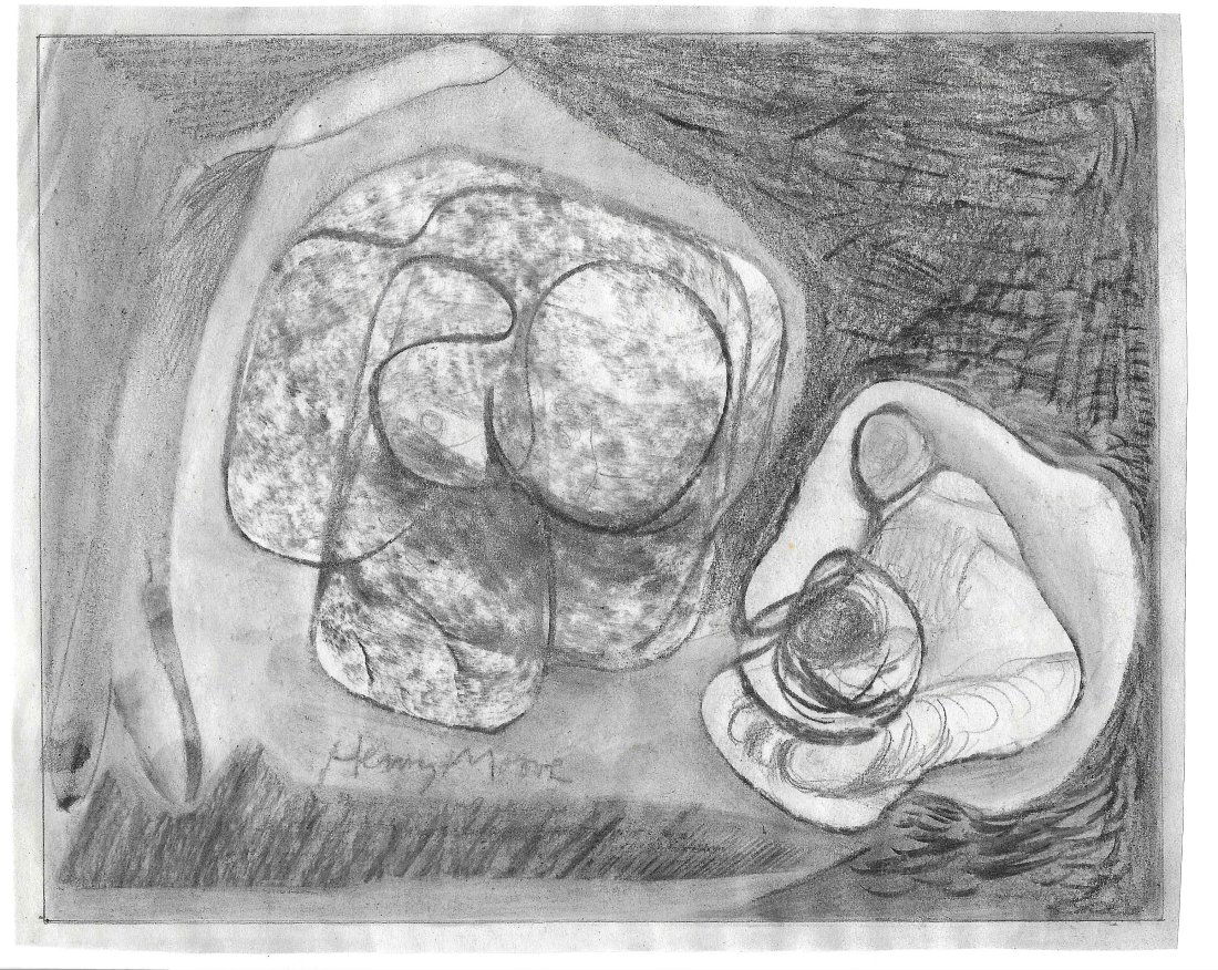 HENRY MOORE - Study for Sculpture - Charcoal on paper (1 of 4)