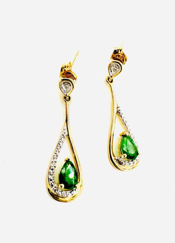 10K Gold Emerald and Diamond  Earrings (1 of 4)