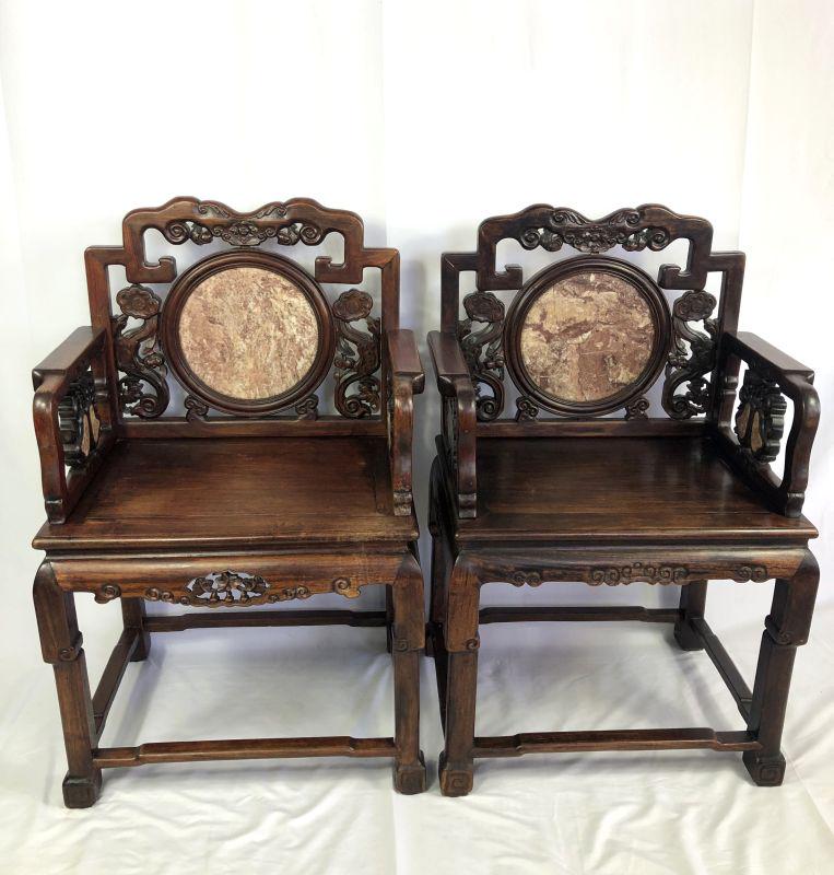 PAIR OF 19TH-CENTURY CHINESE CEREMONIAL CHAIRS WITH MARBLE (1 of 5)