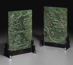 A PAIR OF SPINACH-GREEN JADE PLAQUES LATE 19TH-EARLY 20TH CENTURY