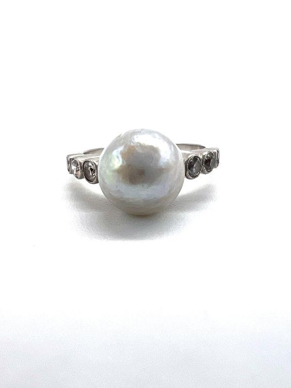 1920s platinum saltwater pearl and diamond ring (1 of 5)