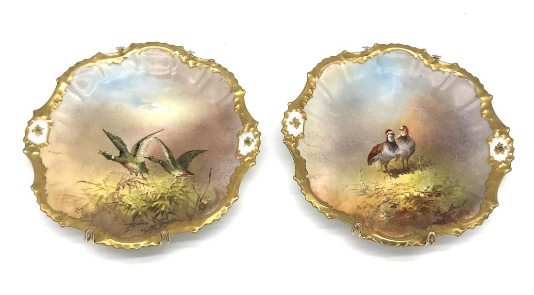 Set Of 2 Decorative Fowl Cabinet Hand painted Signed Plates Limoges France Victor Freisinger (1 of 6)