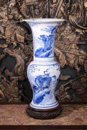 Large Chinese Qiyen Yenyen Kangxi Blue and White Vase