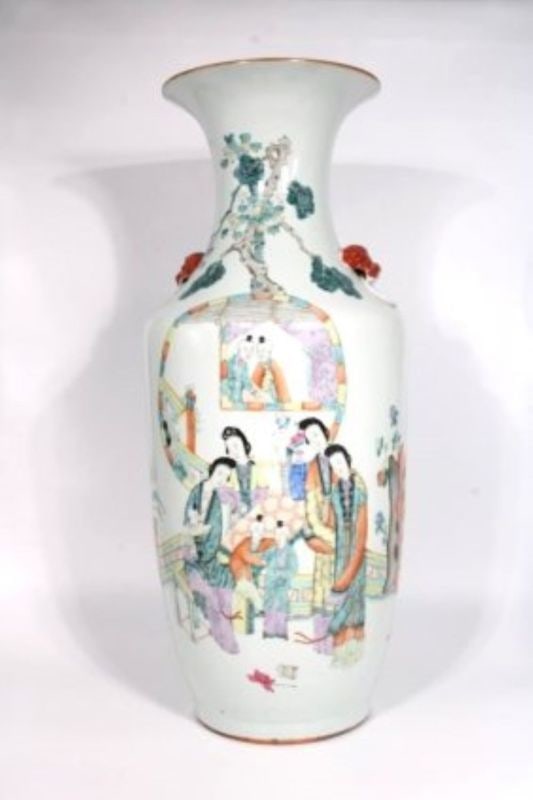 Large Famille Rose Vase with Mythical Beast Head Handles,19th Century (1 of 8)