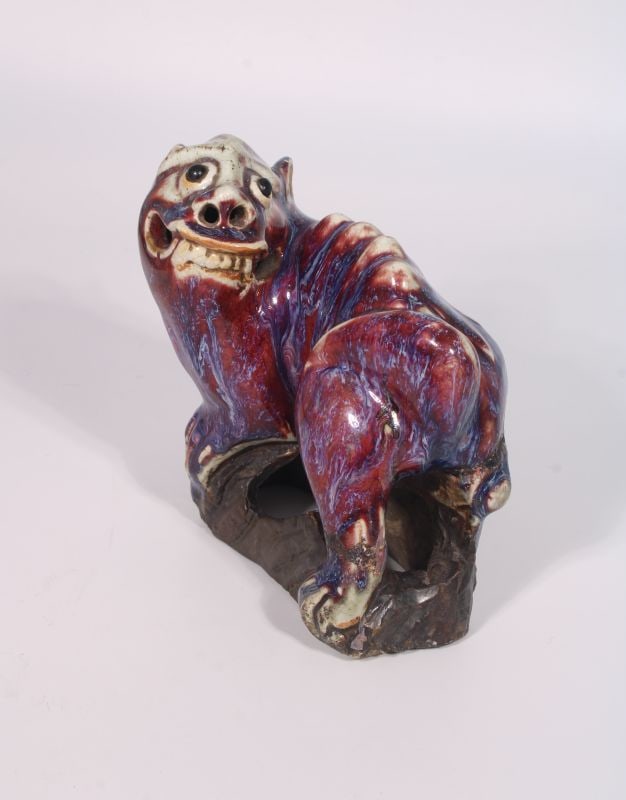 Chinese Red Glazed Sculpture of a Mythical Beast, 18th Century: The sculpture measures 6.5 inches in width and height. The provenance of this item is from a Connecticut senior collector.