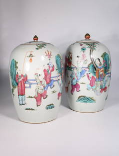 Pair of Famille Verte Jars, 19th Century: These jars are 13.25 inches tall and 8 inches wide.