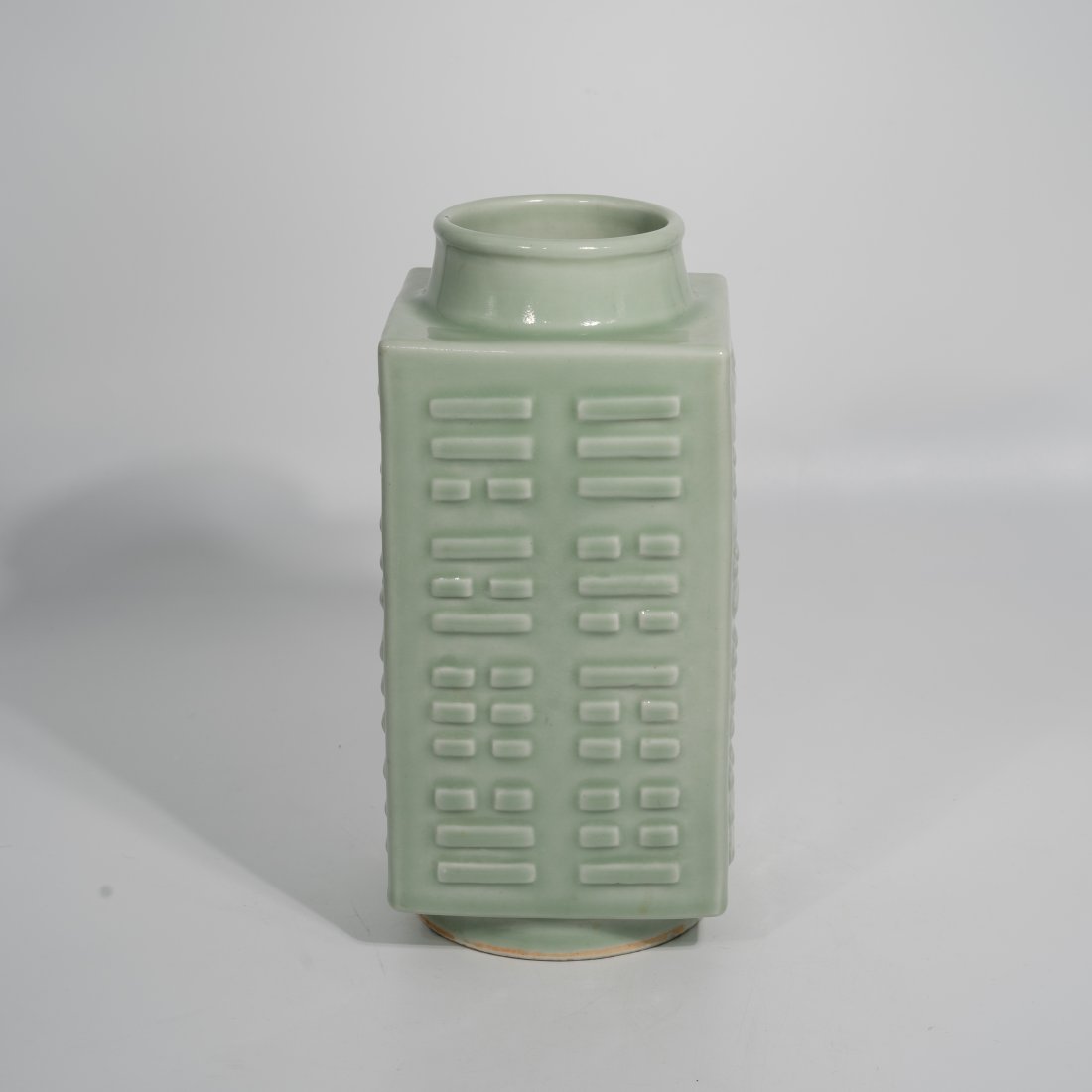 Chinese Celadon Glaze Cong-Style Square Vase with Guangxu Mark, End of the Period (1 of 9)