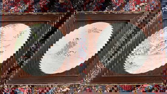 A Pair of Qian Jiang Porcelain Inlay Center Tables, Qing Dynasty: Wang Junshun was a famous painter of light crimson colors in the late Qing Dynasty. He was active from the 26th year of Guangxu (1900) to the 31st year of Guangxu (1905) of the Qing Dynasty. Two Woode