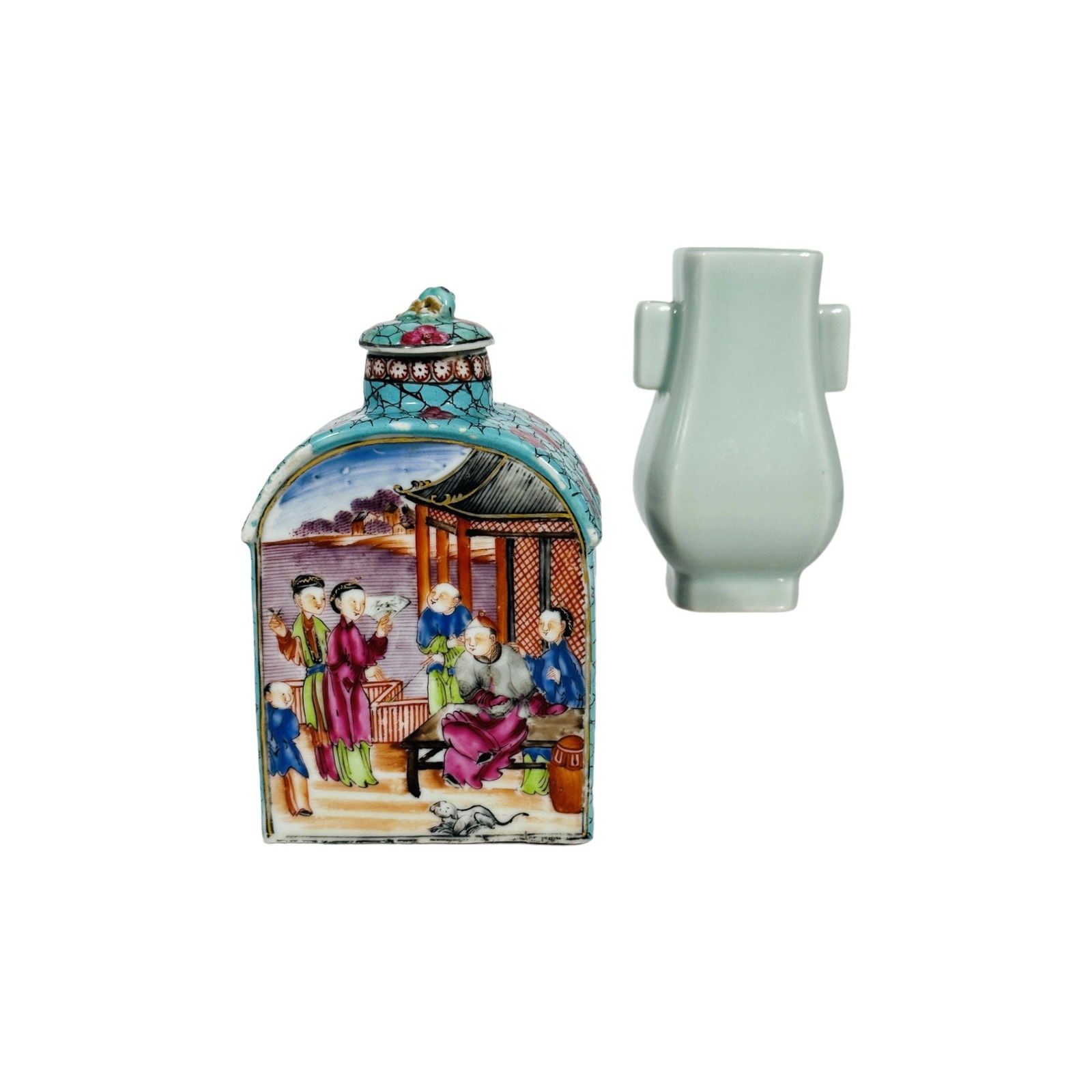 A Chinese Qianlong Period Export Tea Can and A Green Glazed Celadon Vase (1 of 13)