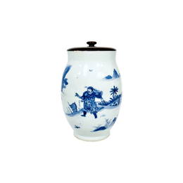 Sotheby's Blue and White 'Figural' Ovoid Jar. Transitional Period, Circa 1640