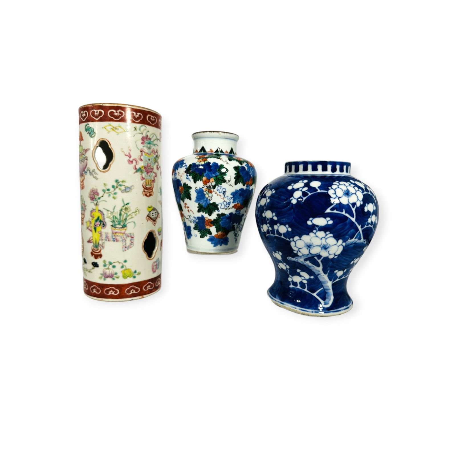 Chinese Famille Rose Mao Vase, Blue and White Jar, and Wucai Jar, 19th Century (1 of 15)