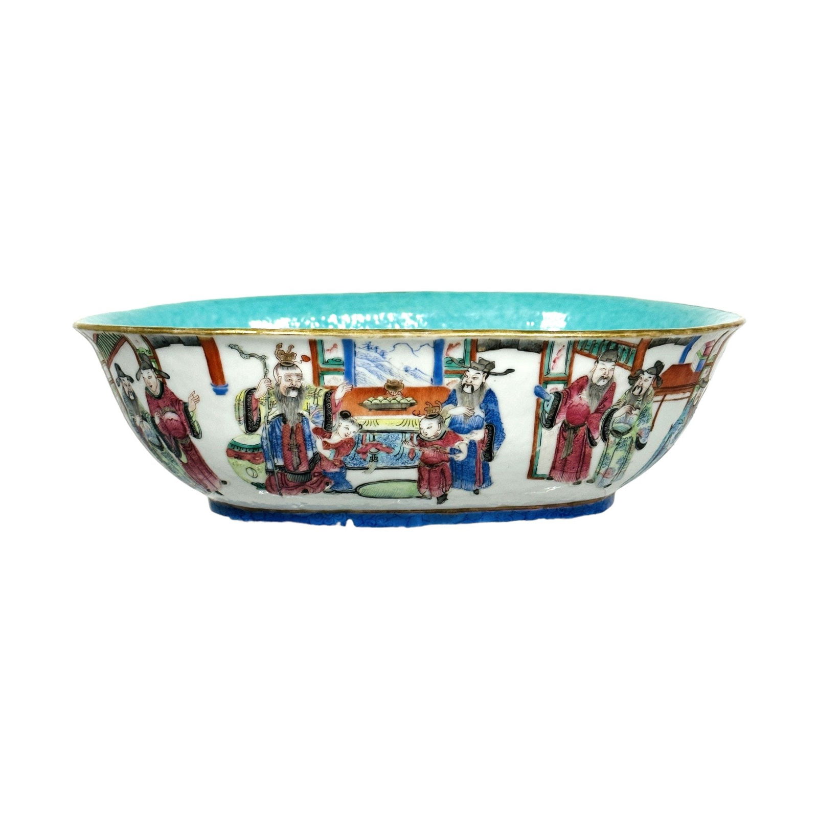 Chinese Famille Rose Oval Bowl with Figures, 19th Century, XianFeng Mark (1 of 10)