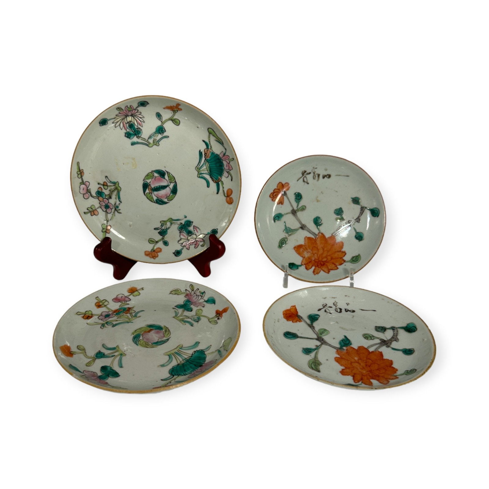 A Pair of Chinese Orange Flower Plates and A Pair of Chinese Plates with Flowers (1 of 9)
