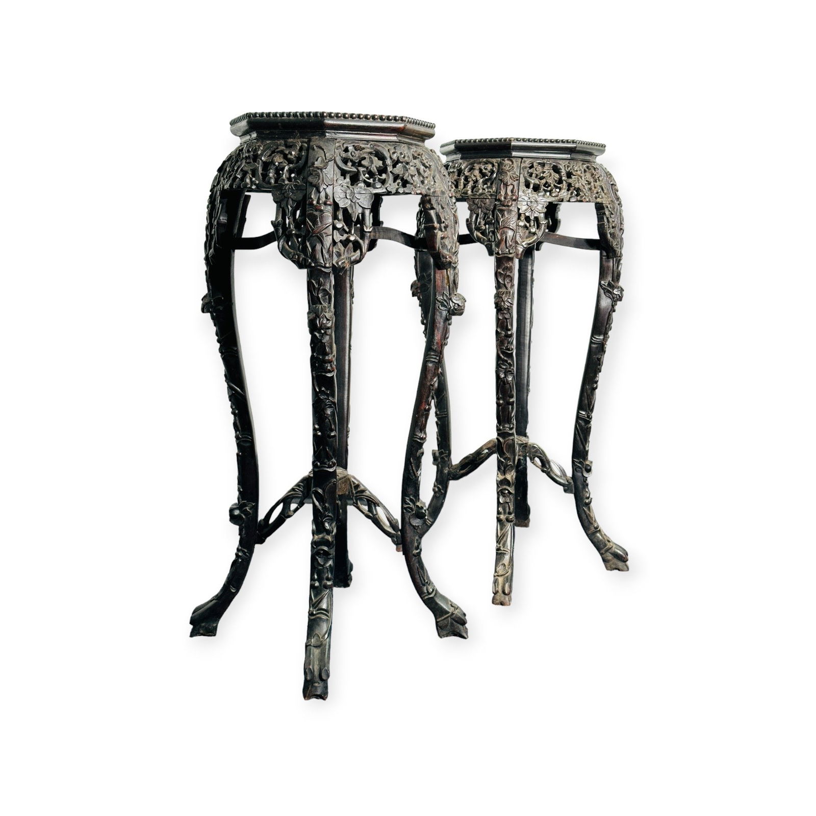 A Pair of Chinese Flower Stands with Marble Top, 19th Century (1 of 8)