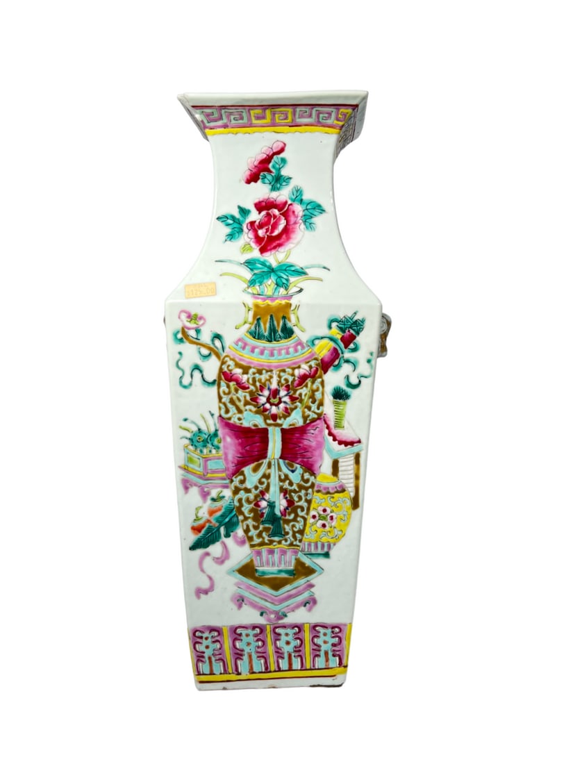 A Chinese Qianjiang Square Vase, Late Qing/Republic Period, Liu Heyi Mark: Total lamp height is 31.5 inches and the width is 7 inches. The height of the vase is 16.8 inches.
