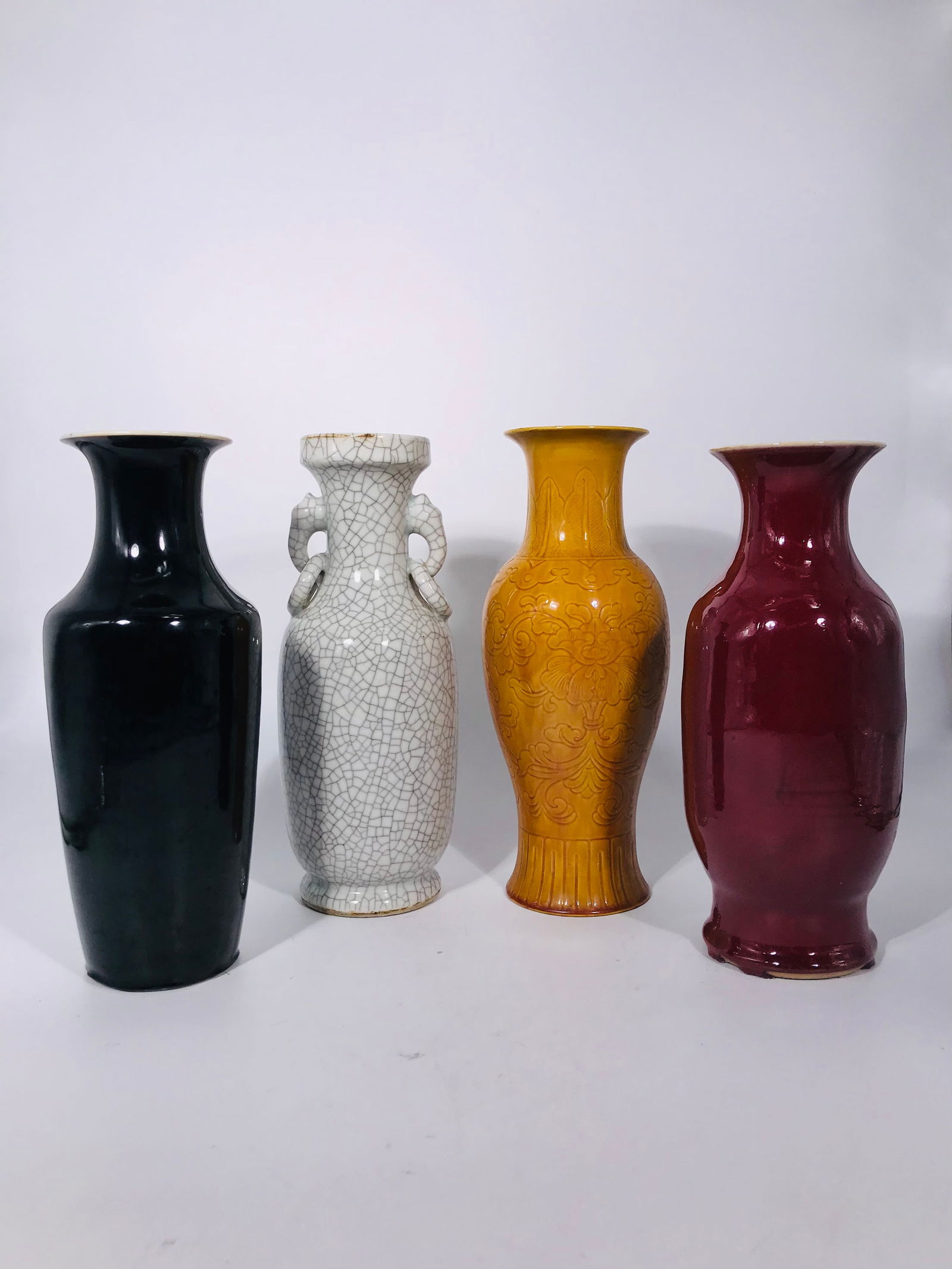 Four Chinese Porcelain Vases (Red, Black, Yellow, and Ge Style White) (1 of 11)