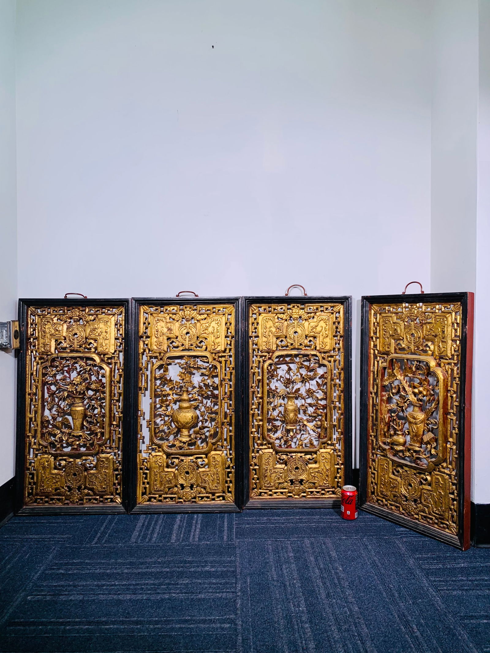 Four Chinese Wood Carved Gold Panels (1 of 12)