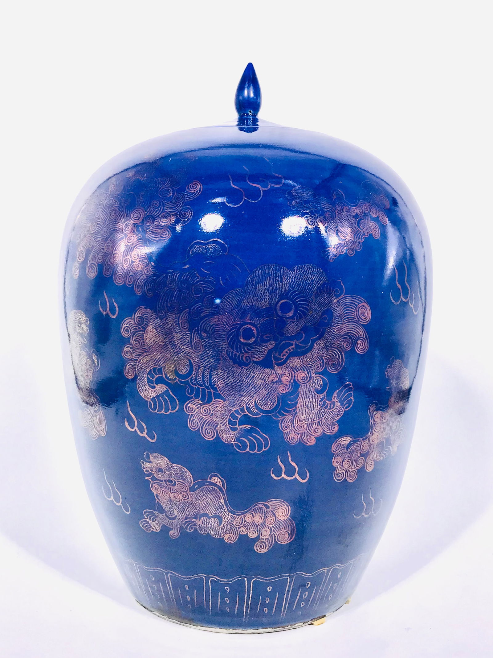 Chinese Blue Glazed Jar with Gold Illustration, 19th Century (1 of 13)