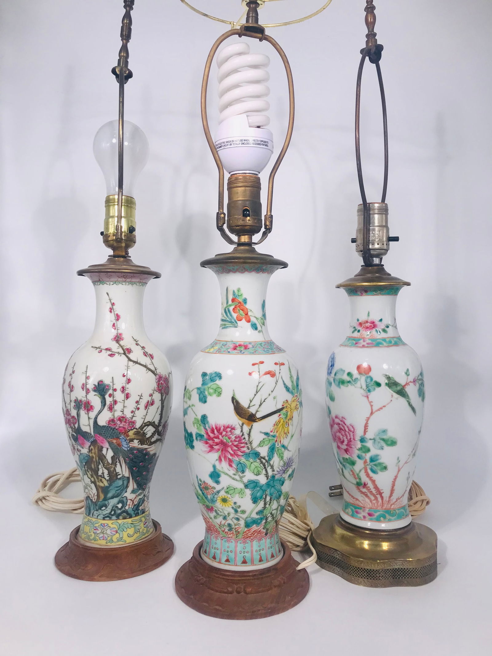 A Group of Three Chinese Famille Rose Lamps, Republic Period (1 of 13)