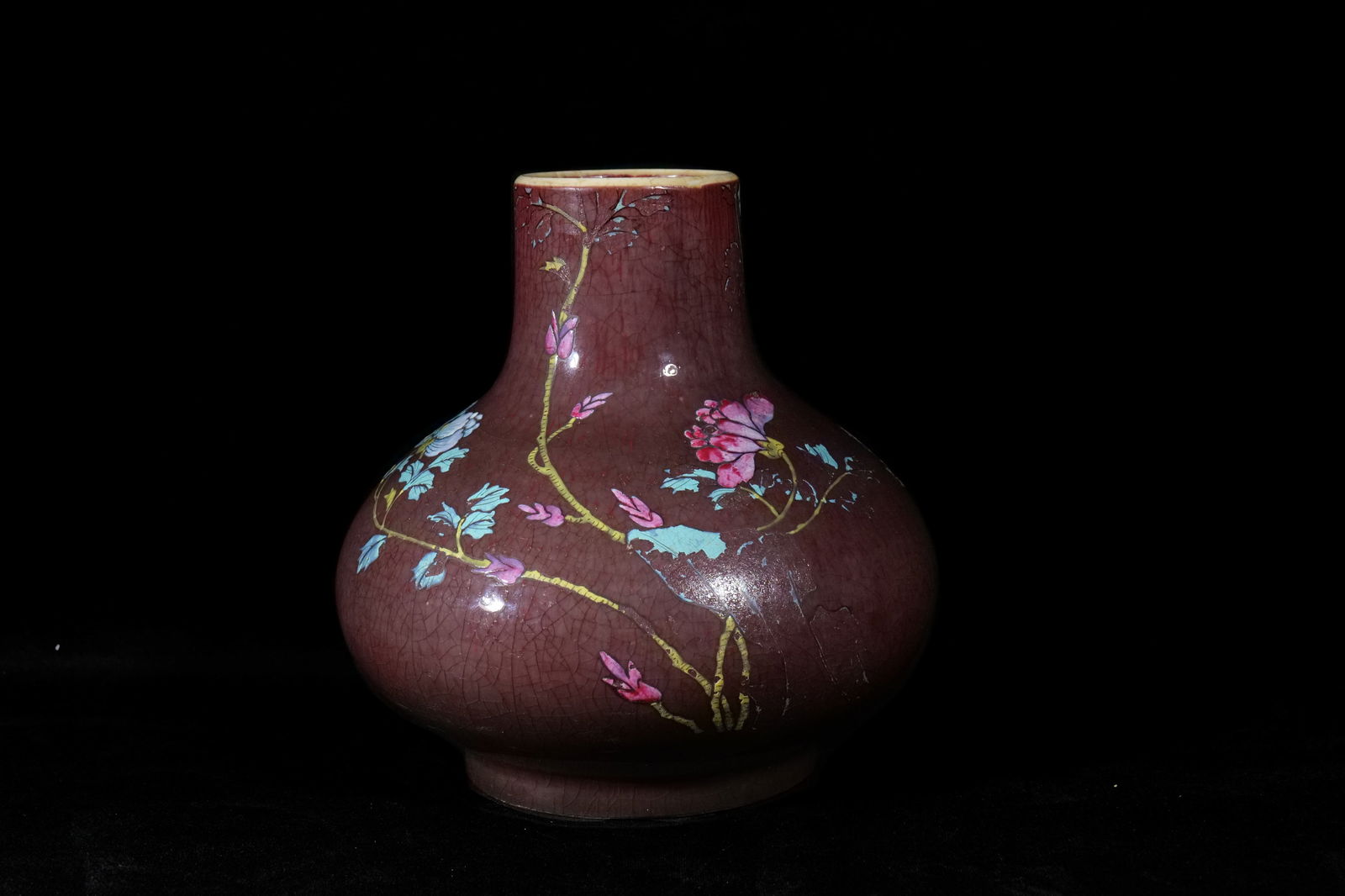 A Brownish-Red-Glazed Famille Rose Ge-Type 'Lotus' Vase (1 of 6)