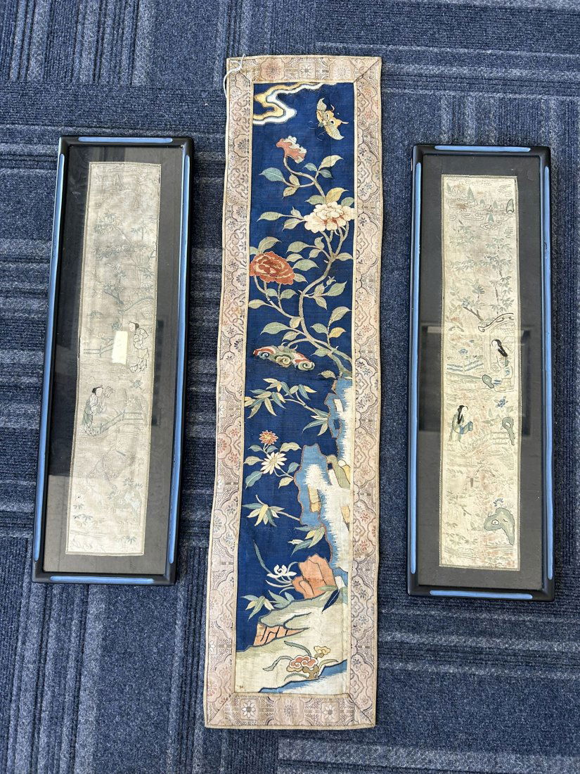 A Group of Three Chinese Embroidered Panels, Qing Dynasty (1 of 6)
