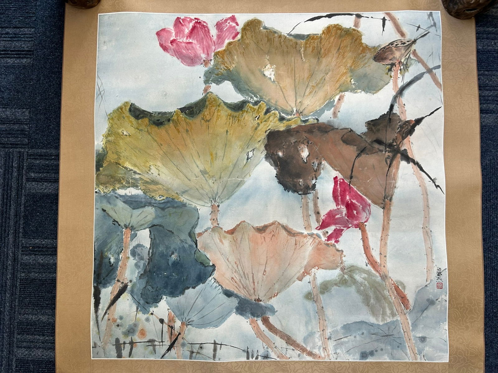 A Chinese Contemporary Painting of Lotus Signed by Zhou Liyan (1 of 3)