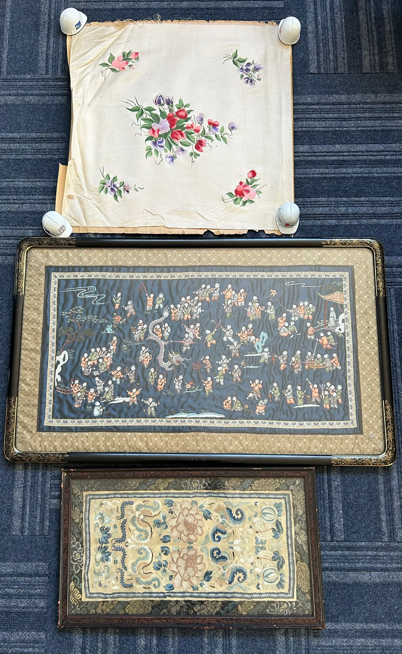A Group of Three Chinese Embroidered Silk Panels (1 of 18)