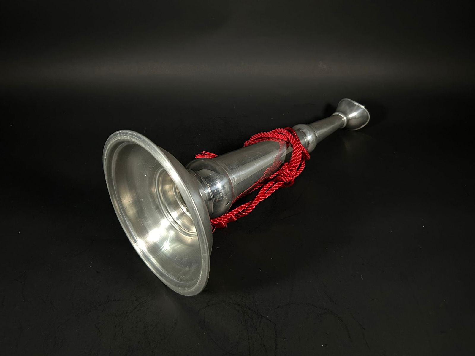 A Firman's Trumpet, Speaking Horn: A beautiful modern fireman's speaking trumpet, great for fireman or officer or chief of the department, prade season is coming, nice condition, no dents, no cracks, no nick, pewter, solid. 19 in. long