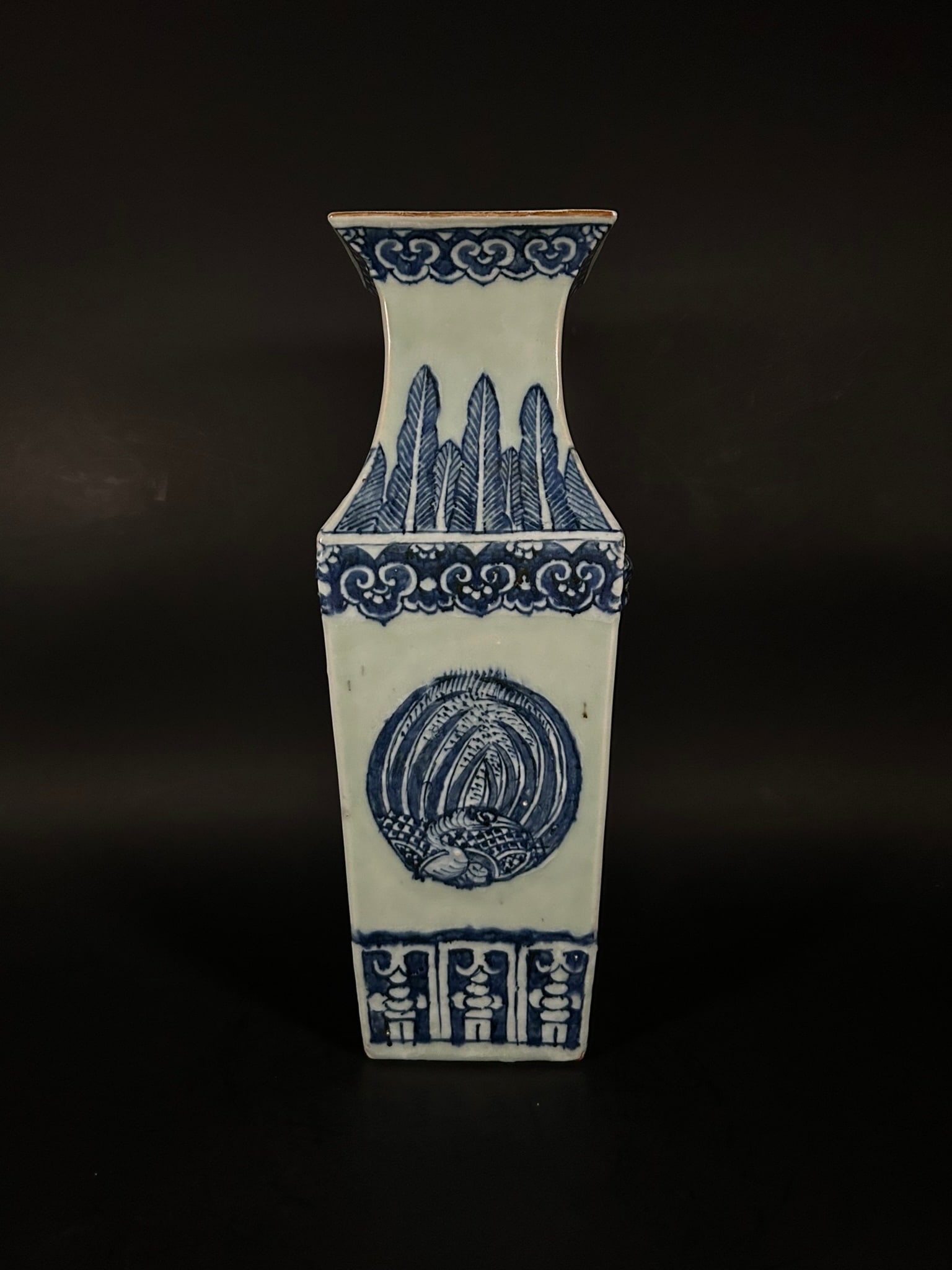 A Chinese Celadon-Ground Underglaze-Blue Decorated 'Phoenix Roundel' Square Vase, Sifang Zun (1 of 12)