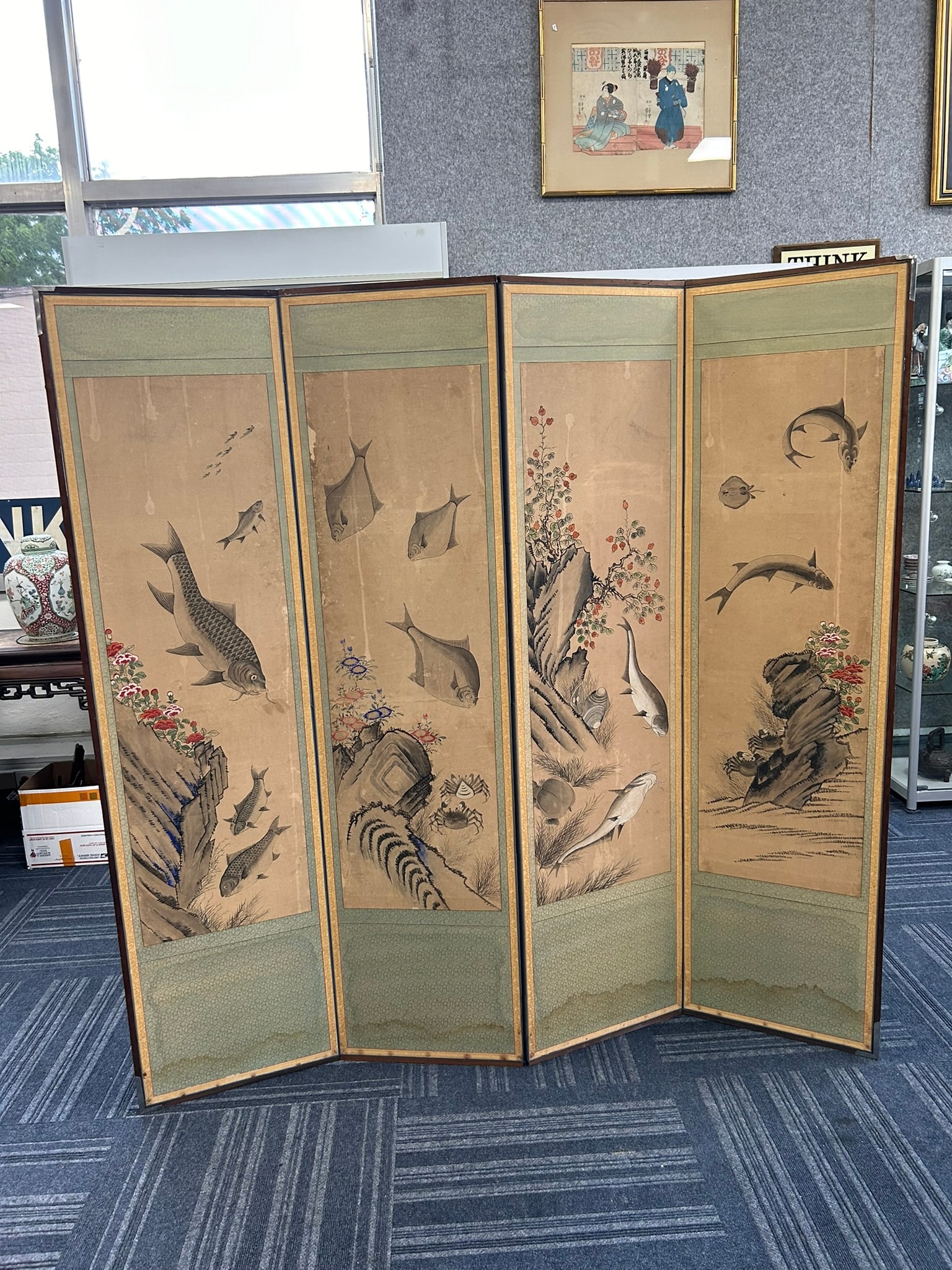 A Korean Four Panel 'Fish' Floor Screen, 20th Century (1 of 10)